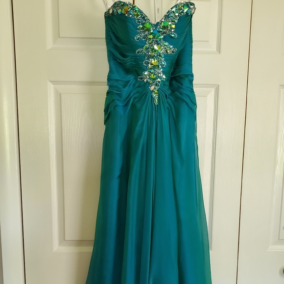 Strapless Sweatheart Gown Tiffany Designs Dress Size 4 Turquoise Teal - Picture 5 of 12